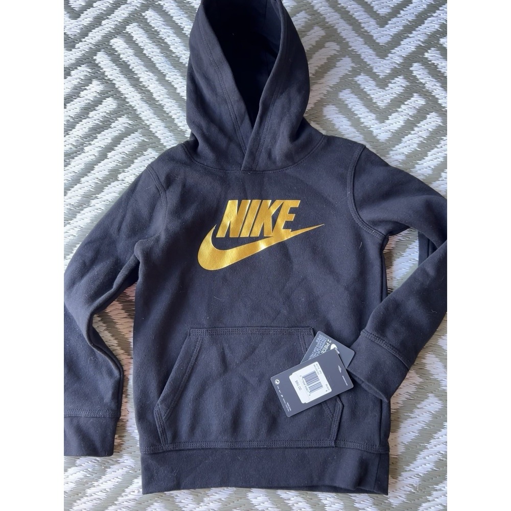 Nike Club Fleece Hoodie featuring a metallic gold swoosh logo Boys 6